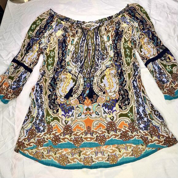 Soft Surroundings Peasant Shirt Womens Large Multicolor Paisley Boho 2AQ94 - Picture 4 of 8